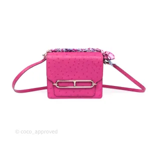 Herms Roulis Mini 18 Rose Pourpre L3 Autruche Palladium Hardware