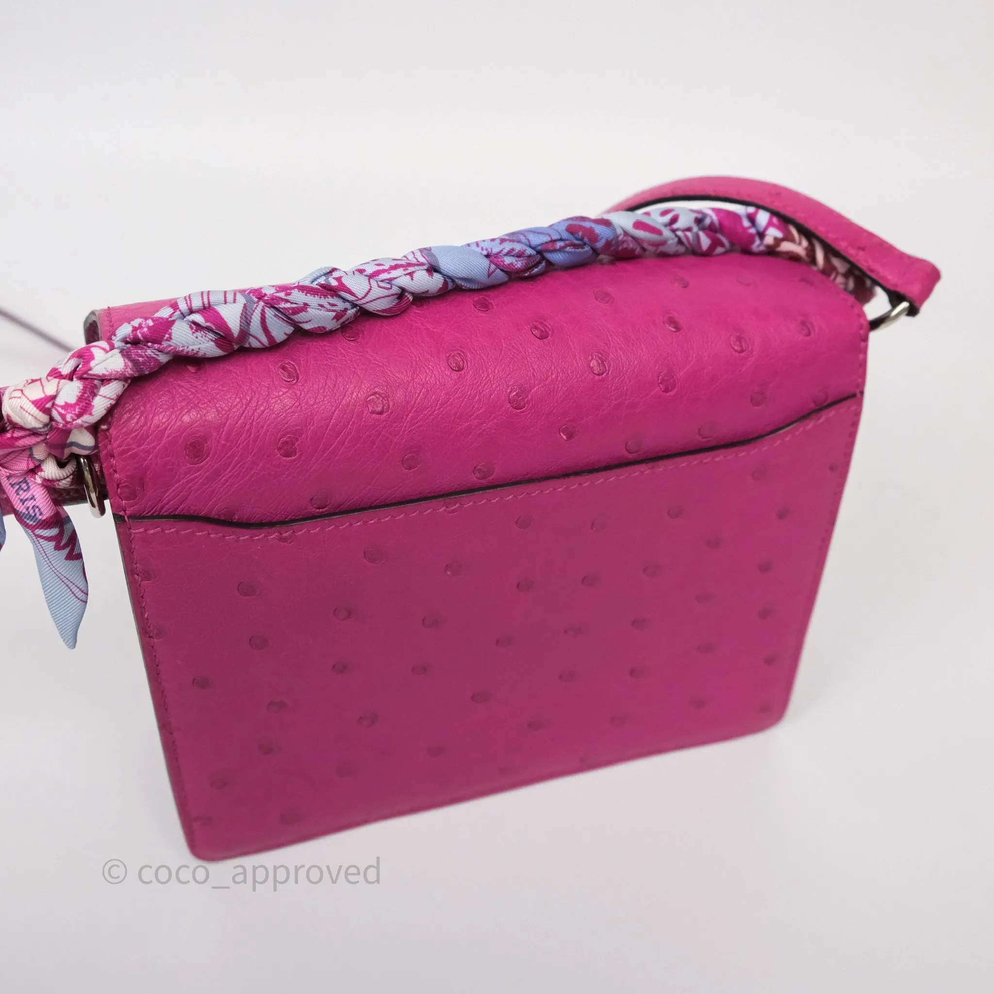 Herms Roulis Mini 18 Rose Pourpre L3 Autruche Palladium Hardware