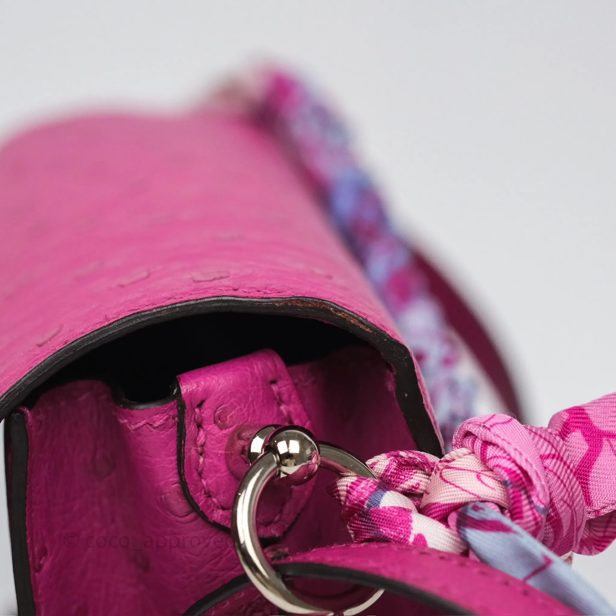Herms Roulis Mini 18 Rose Pourpre L3 Autruche Palladium Hardware