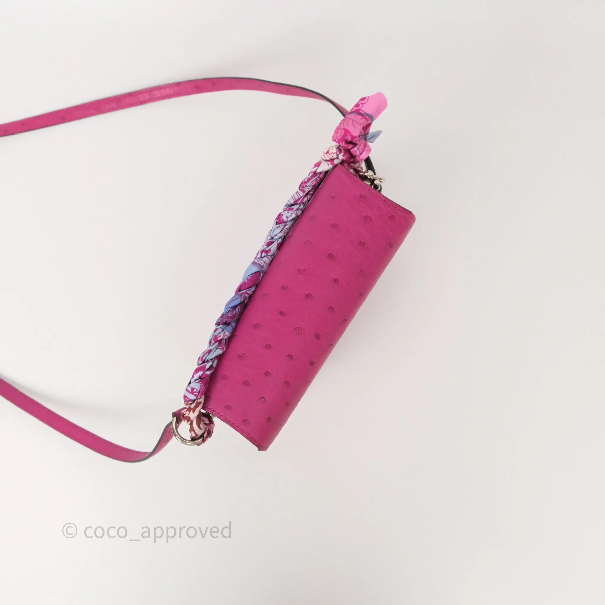 Herms Roulis Mini 18 Rose Pourpre L3 Autruche Palladium Hardware