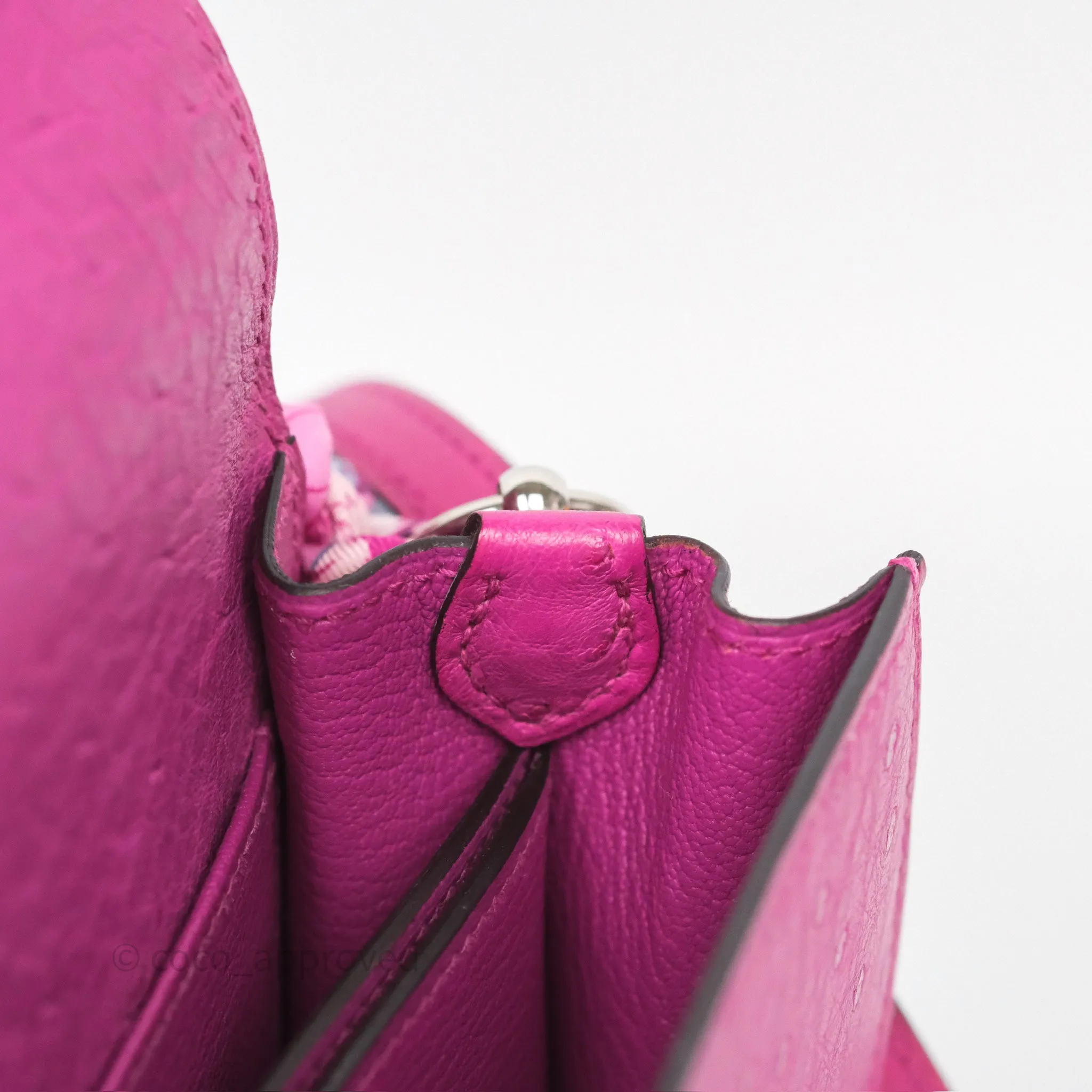 Herms Roulis Mini 18 Rose Pourpre L3 Autruche Palladium Hardware