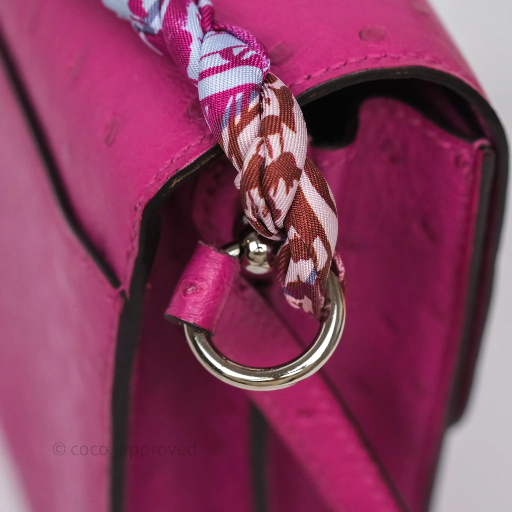 Herms Roulis Mini 18 Rose Pourpre L3 Autruche Palladium Hardware