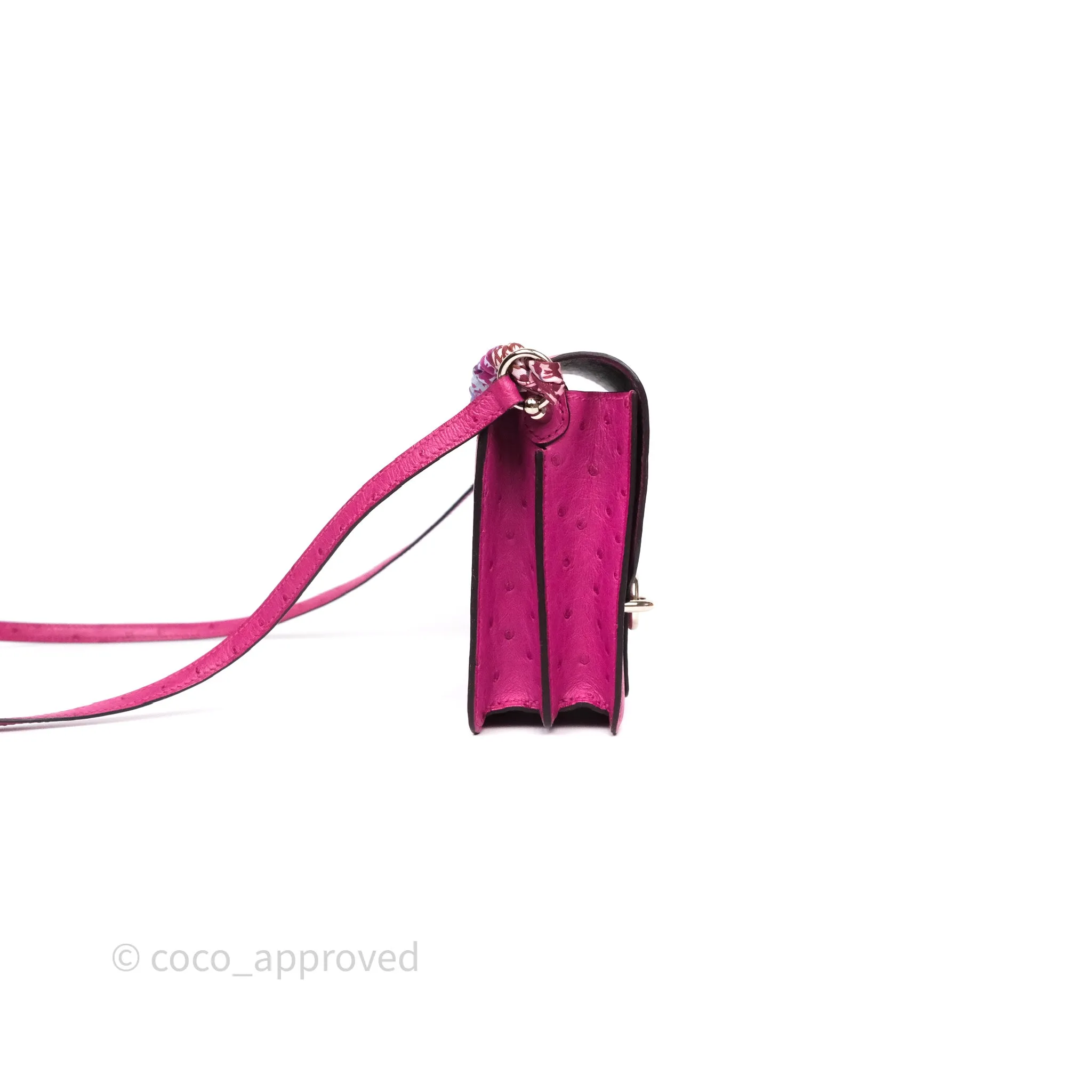 Herms Roulis Mini 18 Rose Pourpre L3 Autruche Palladium Hardware