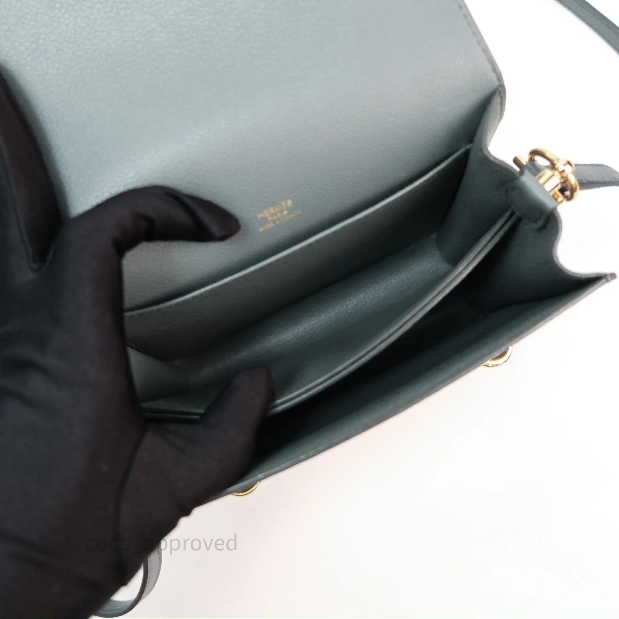 Herms Roulis Mini 18 Vert Amancde 63 Evercolor Gold Hardware