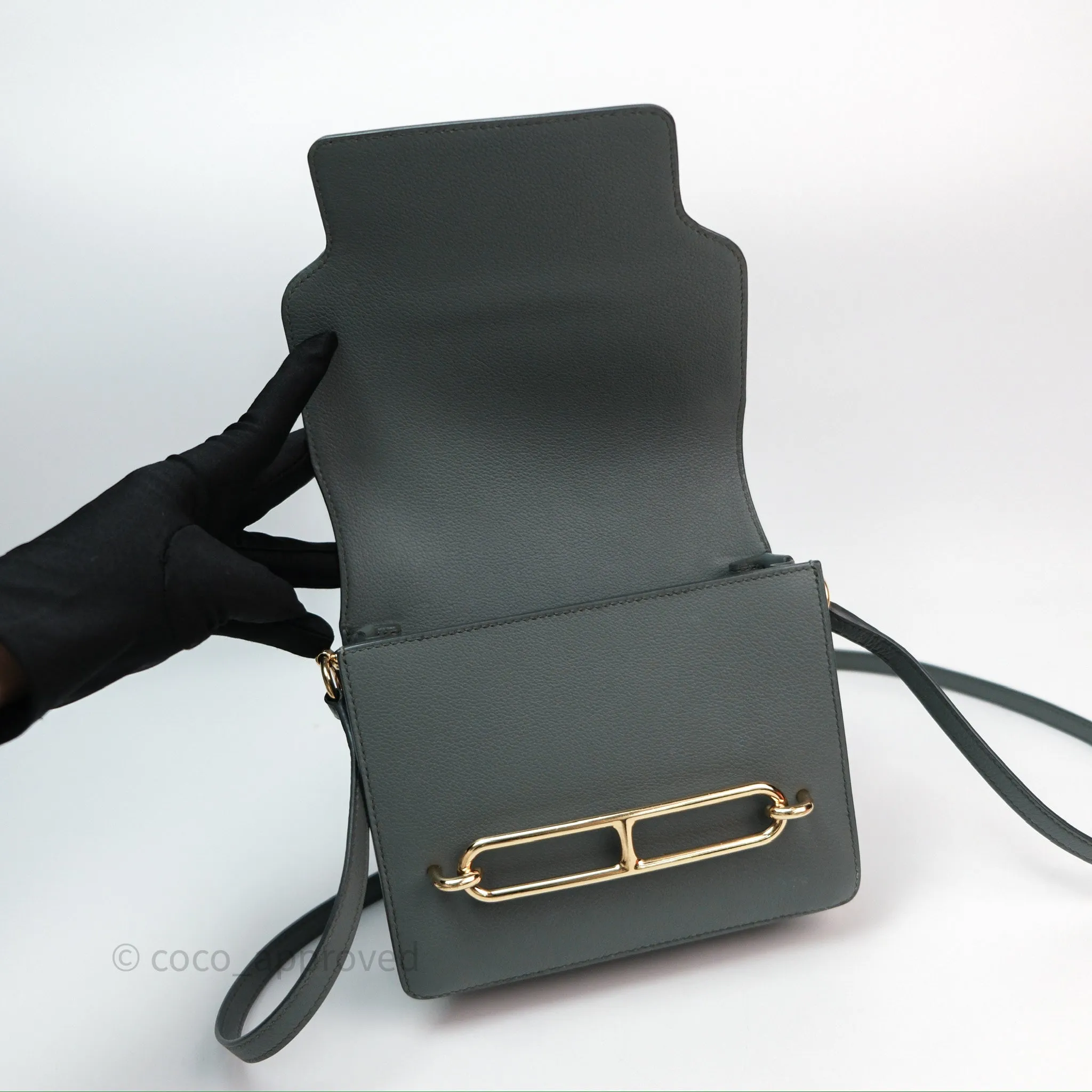 Herms Roulis Mini 18 Vert Amancde 63 Evercolor Gold Hardware