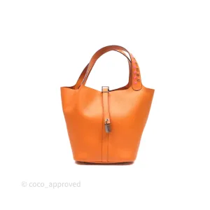 Herms Tressage De Cuir Picotin Lock 22 Abricot I9/ Rose Azale 8W/ Gold 37 Epsom Palladium Hardware