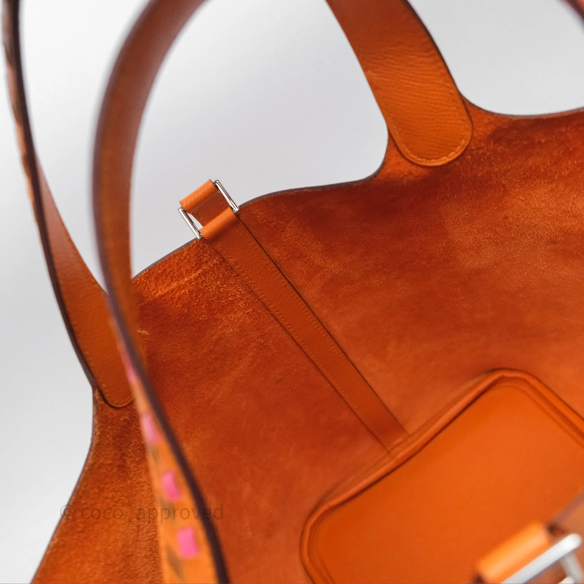Herms Tressage De Cuir Picotin Lock 22 Abricot I9/ Rose Azale 8W/ Gold 37 Epsom Palladium Hardware