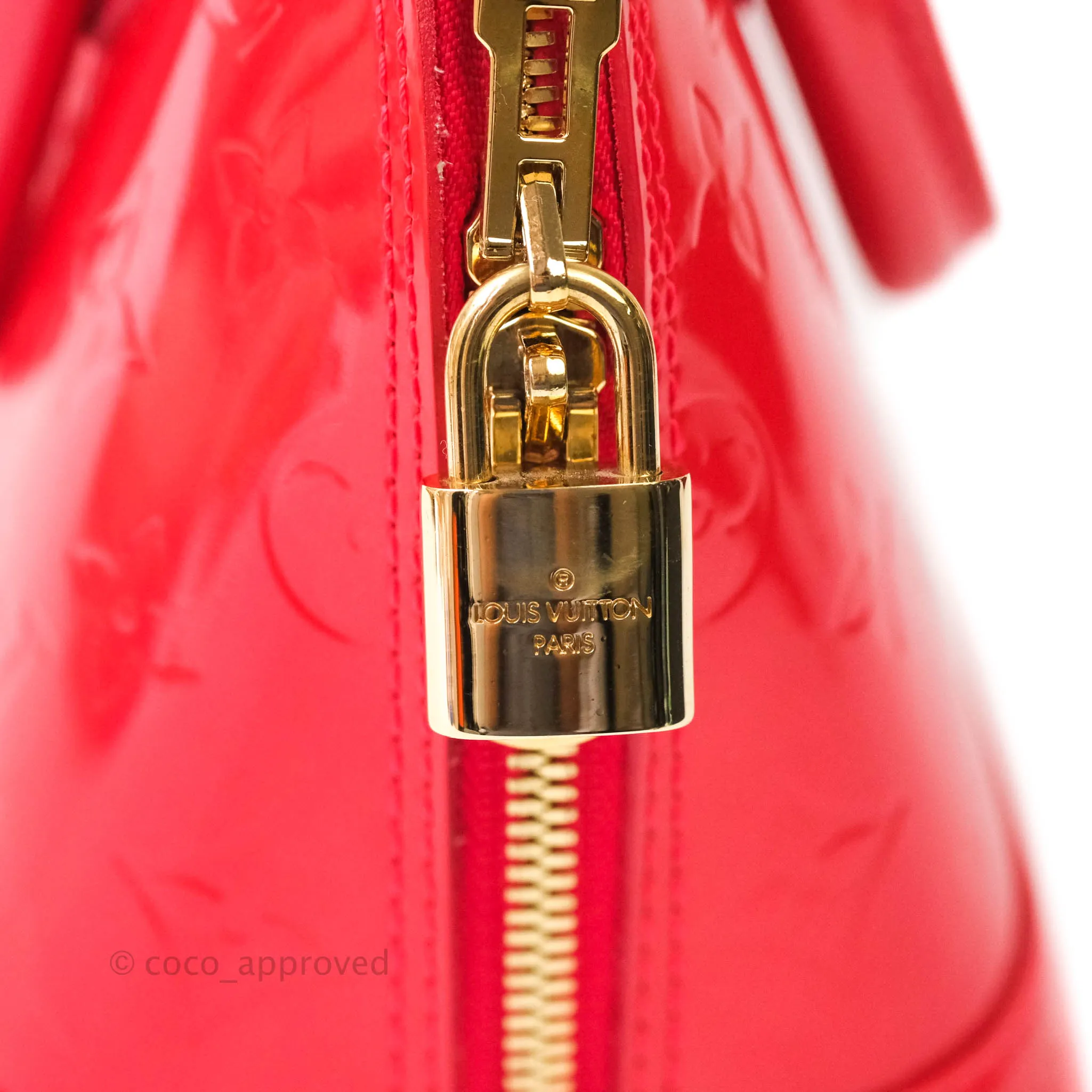 Louis Vuitton Alma BB Patent Red Gold Hardware
