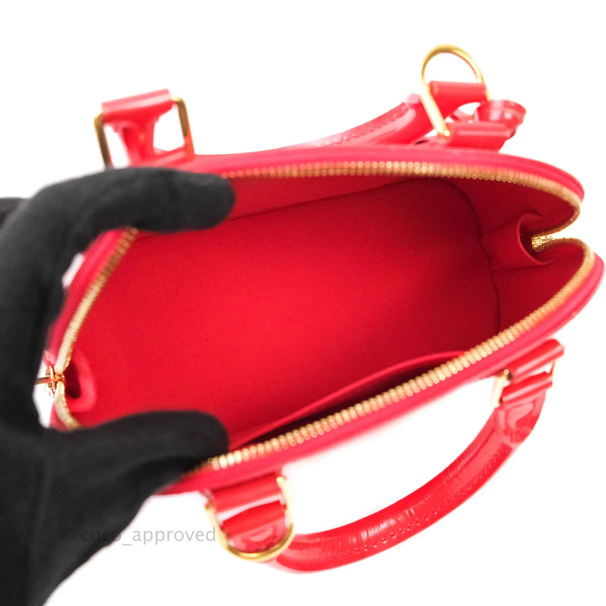 Louis Vuitton Alma BB Patent Red Gold Hardware