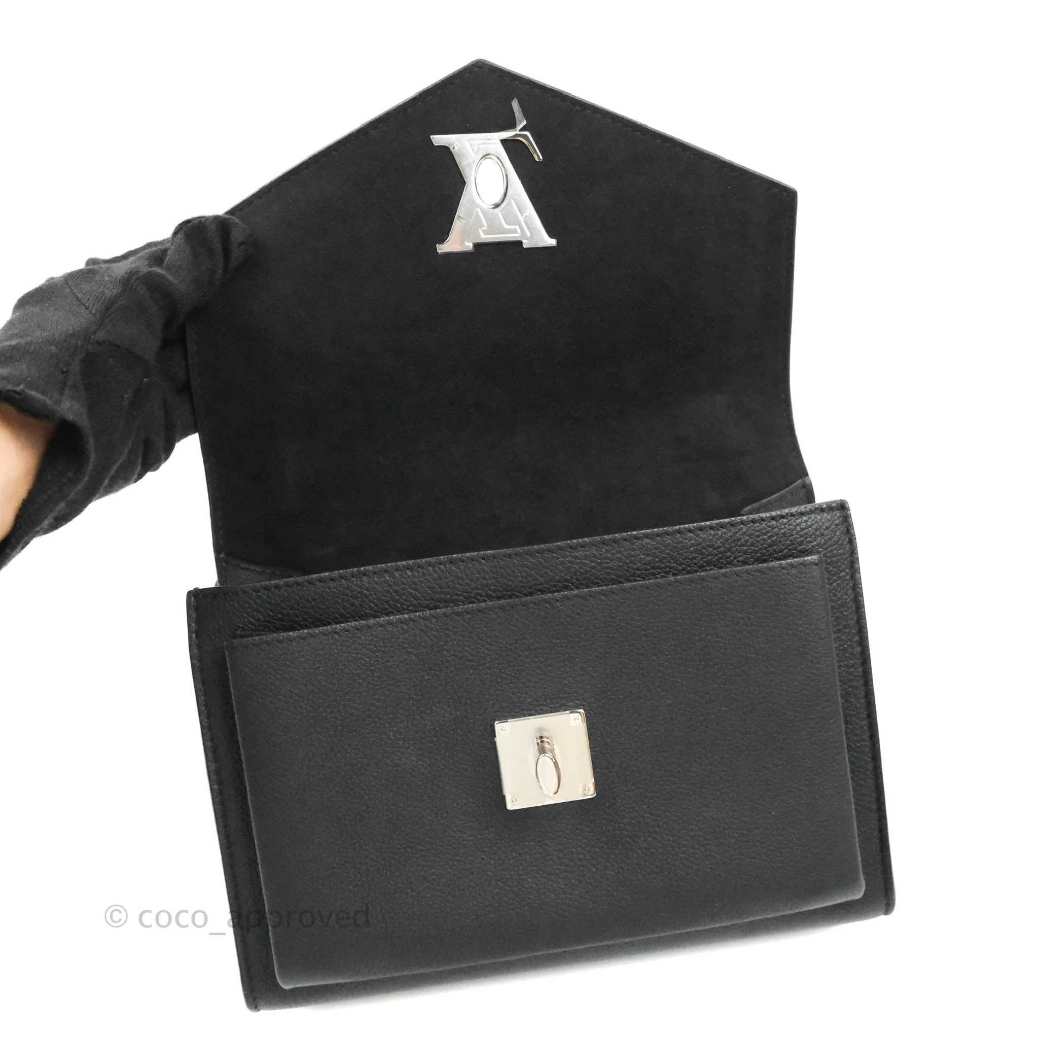 Louis Vuitton Calfskin My Lockme BB Bag Black Silver Hardware
