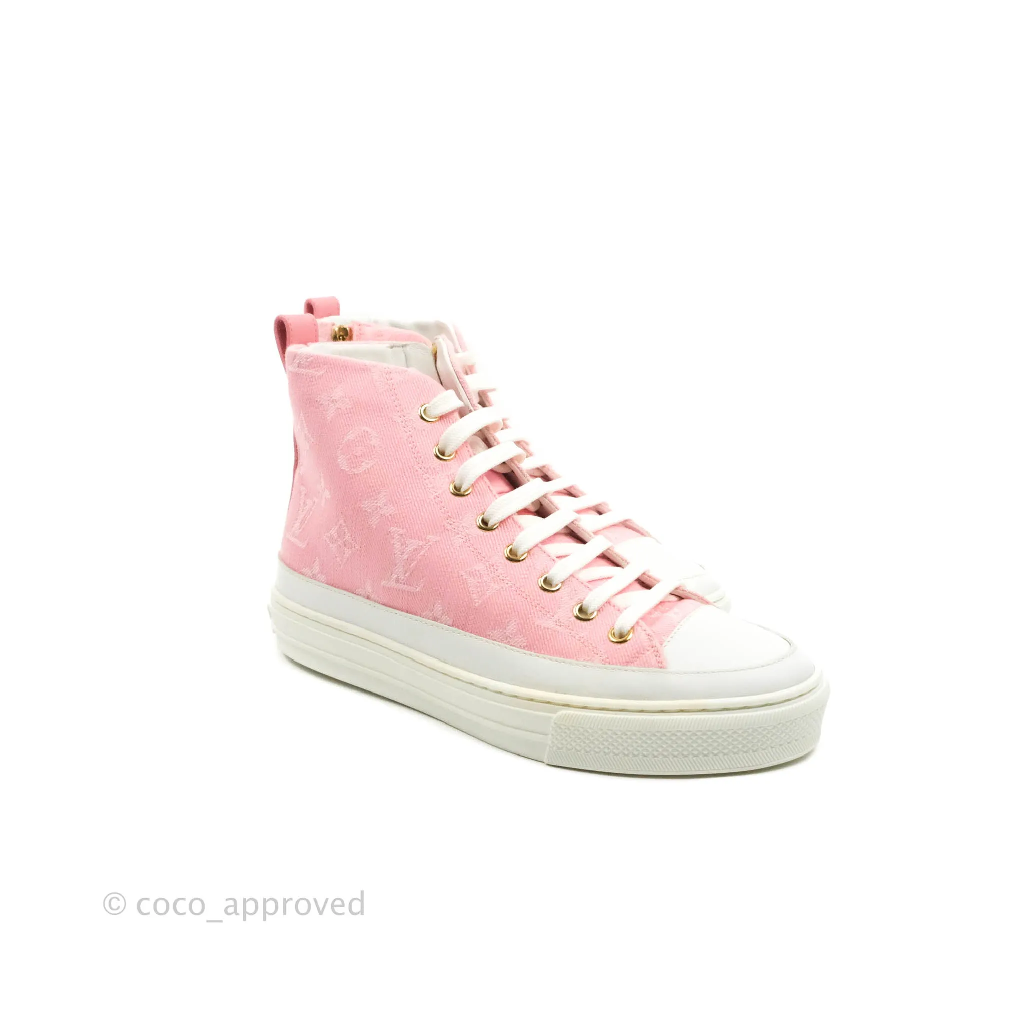 Louis Vuitton Denim Pink High Top Sneakers 36.5