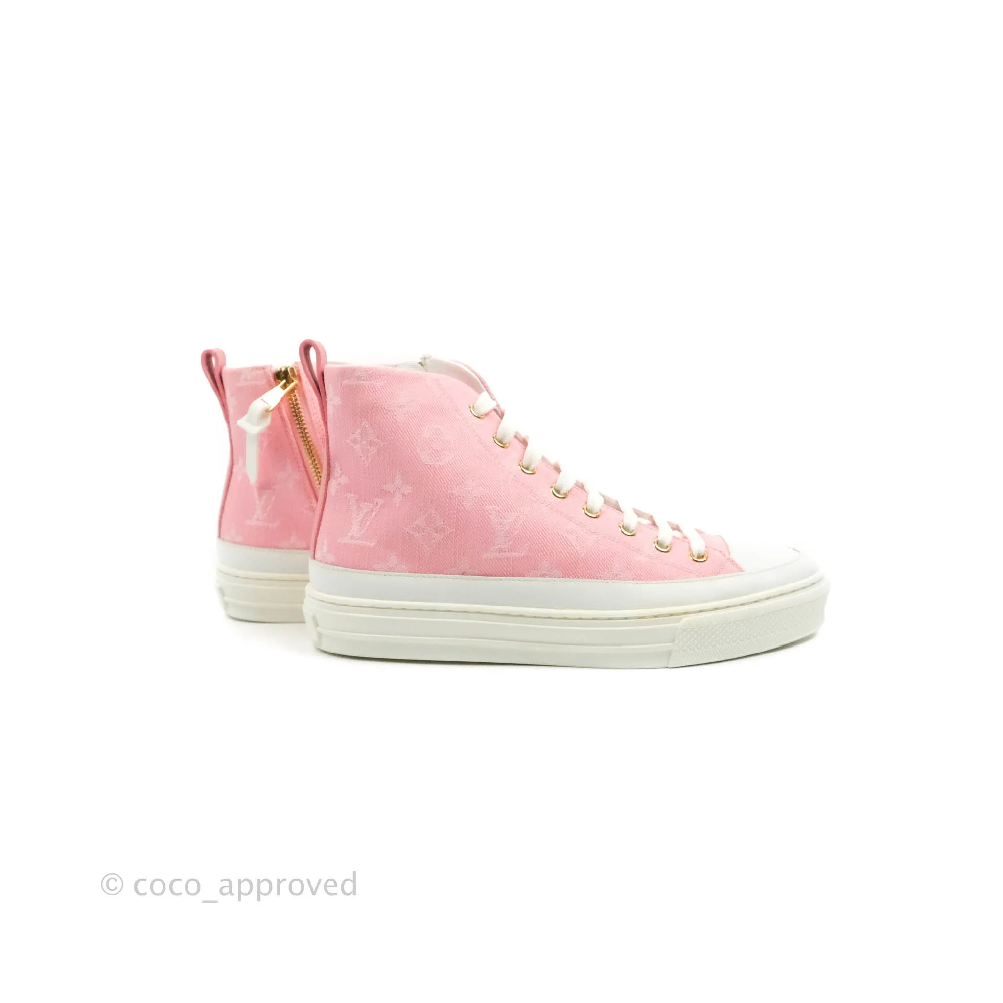 Louis Vuitton Denim Pink High Top Sneakers 36.5