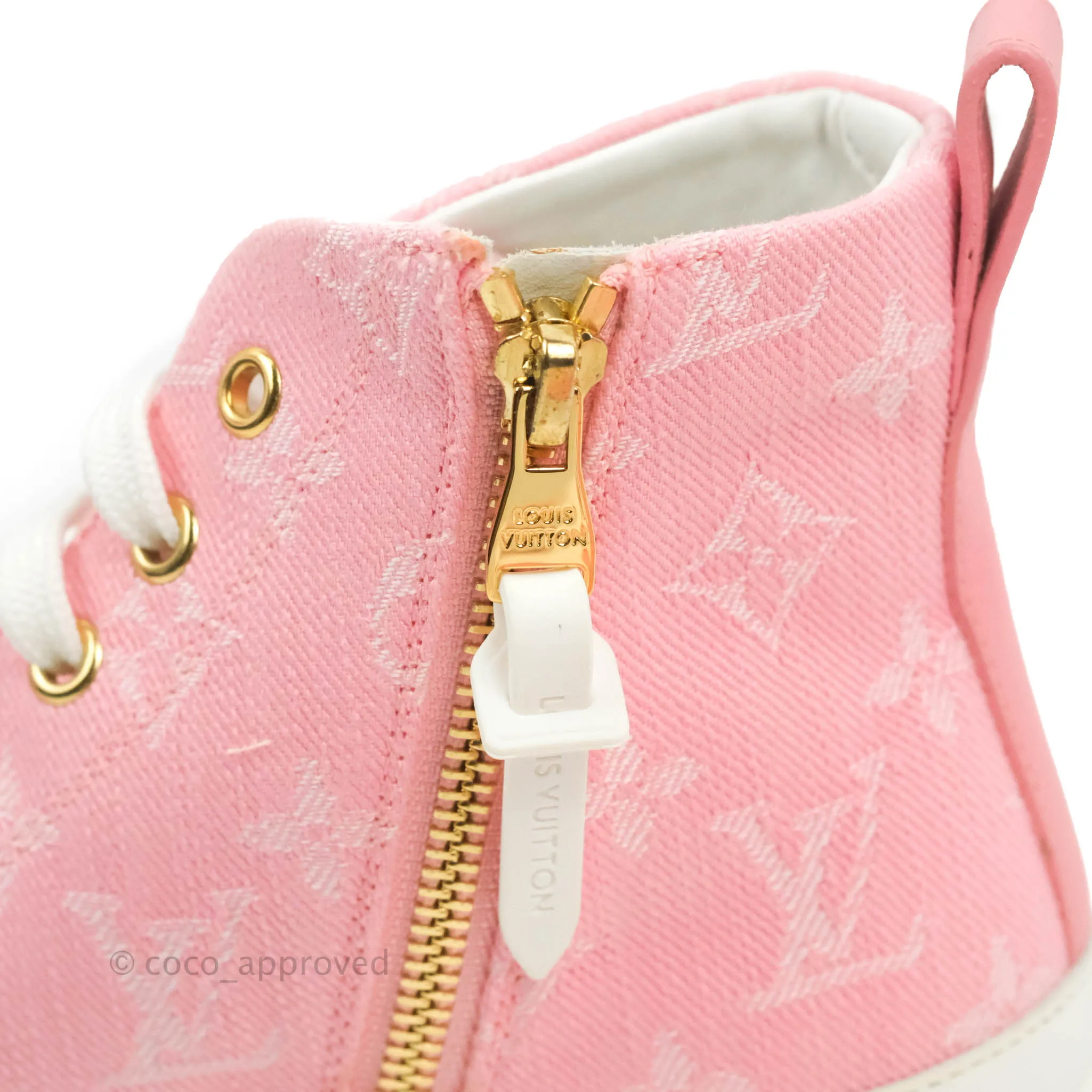 Louis Vuitton Denim Pink High Top Sneakers 36.5