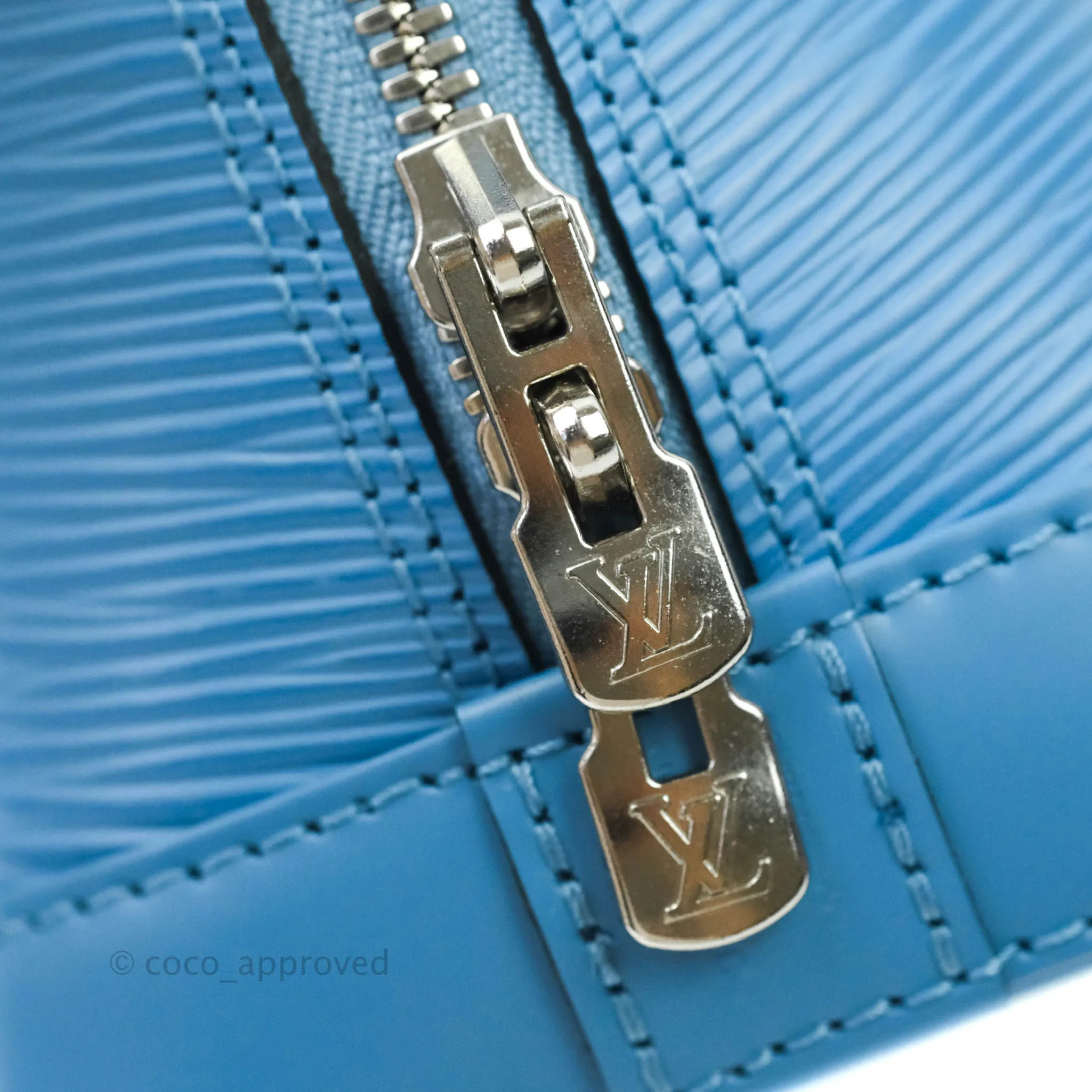 Louis Vuitton Epi Alma BB Blue with Jacquard Strap