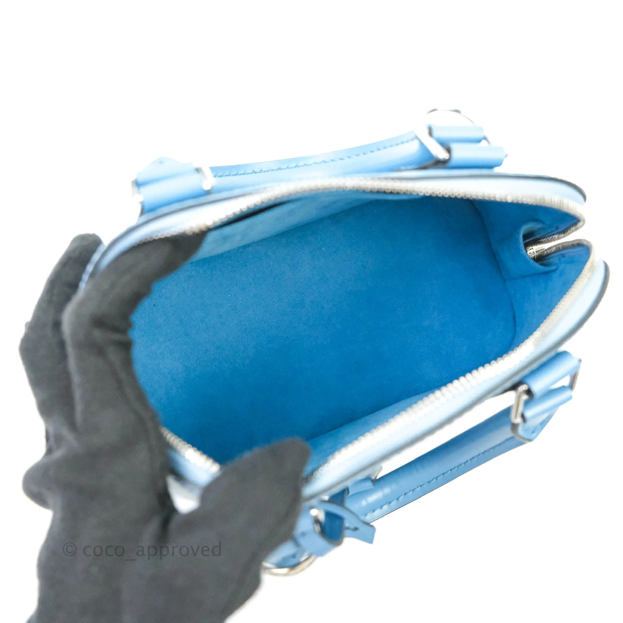 Louis Vuitton Epi Alma BB Blue with Jacquard Strap