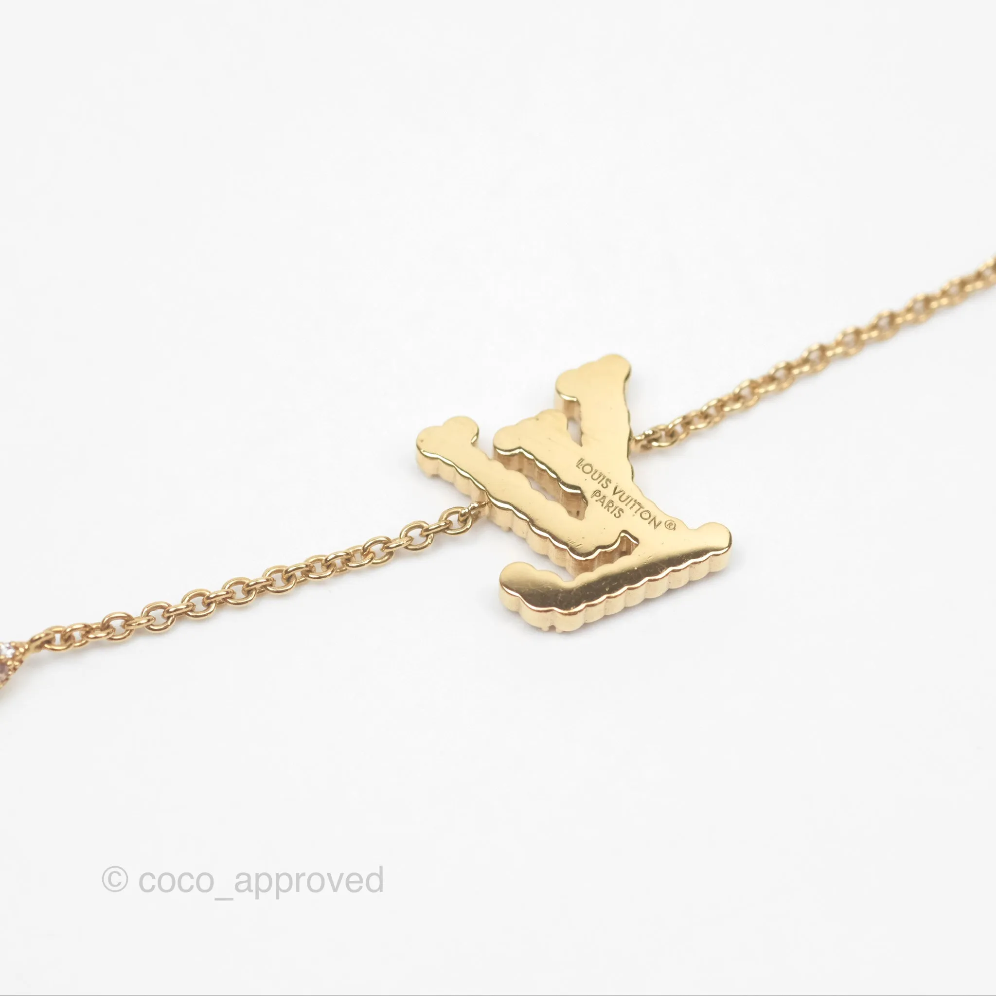 Louis Vuitton Iconic Tresor Necklace White/Pink Crystals Gold Tone
