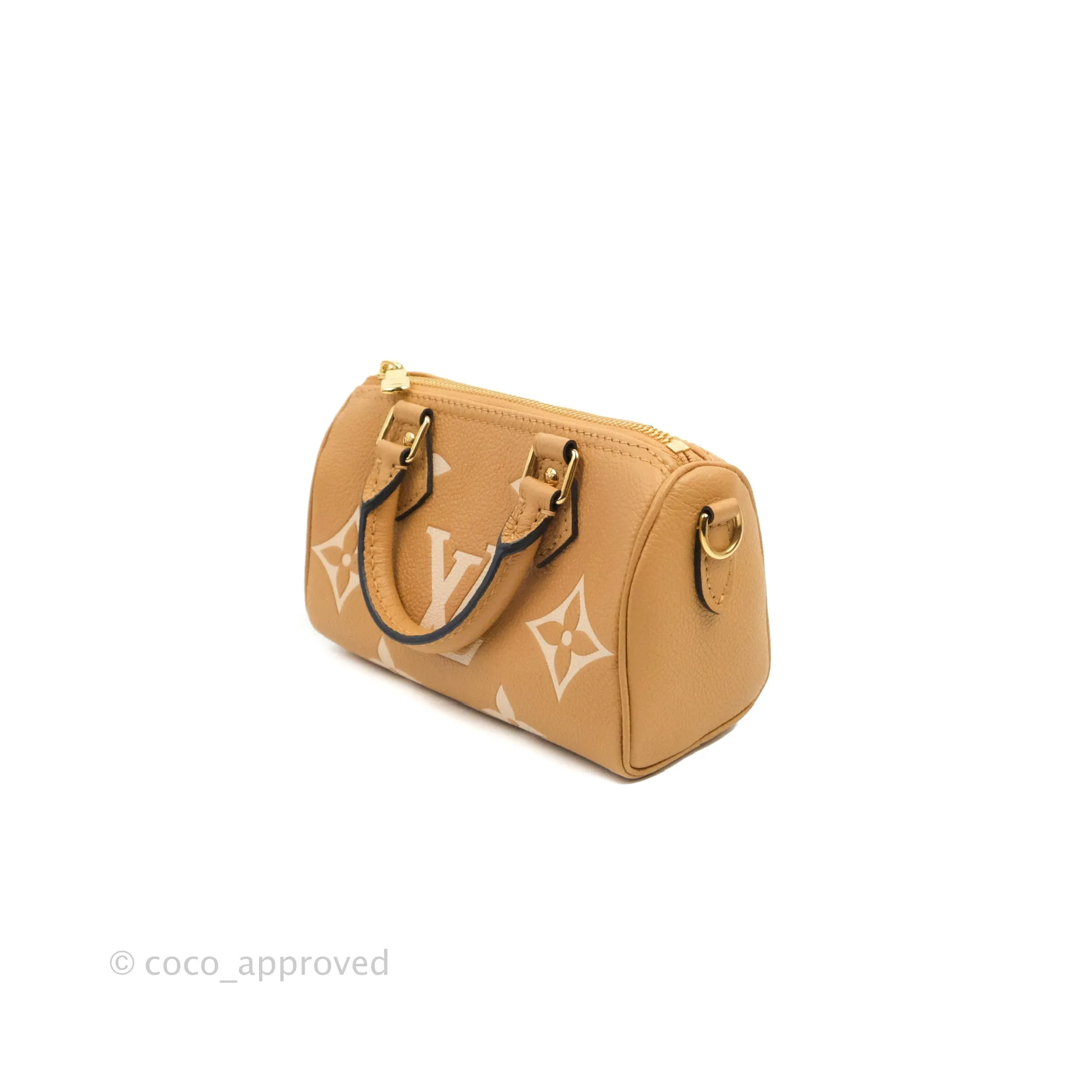 Louis Vuitton Nano Speedy Monogram Canvas Arizona Beige Gold Hardware
