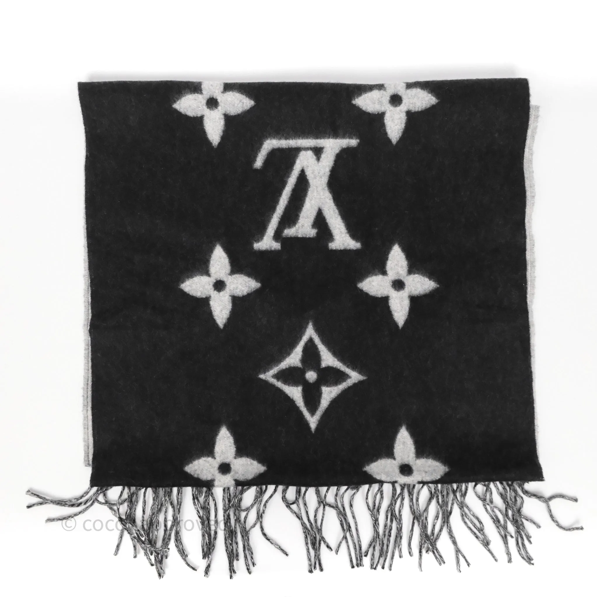 Louis Vuitton Reykjavik Scarf Cashmere Black Light Grey