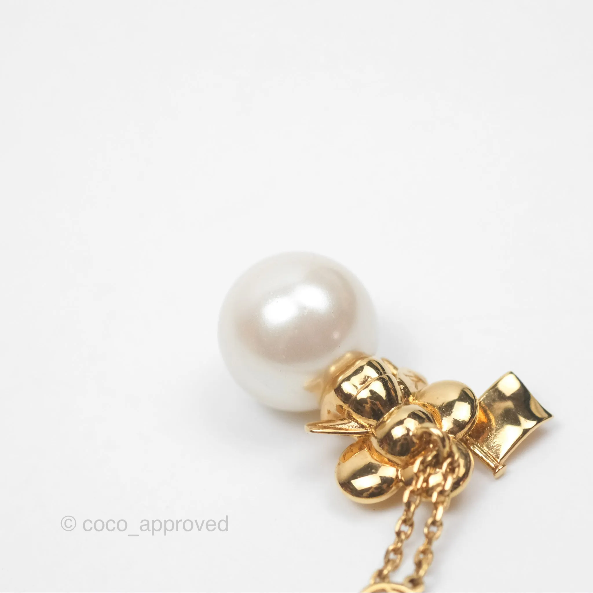 Louis Vuitton Vivienne Pearl Long Necklace Gold Tone
