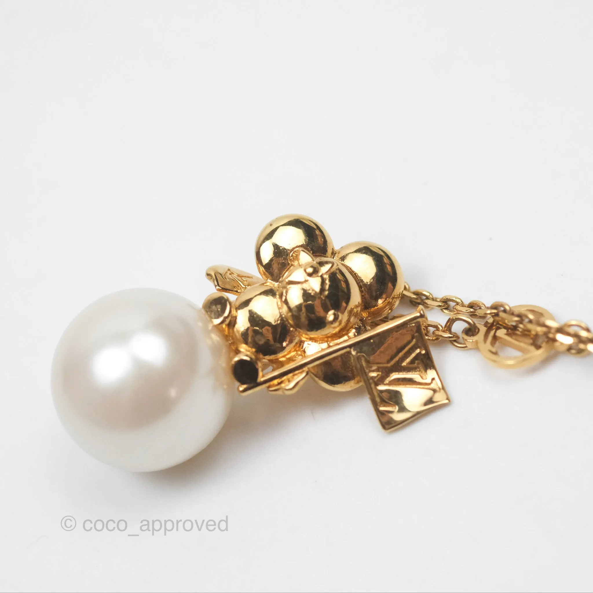 Louis Vuitton Vivienne Pearl Long Necklace Gold Tone