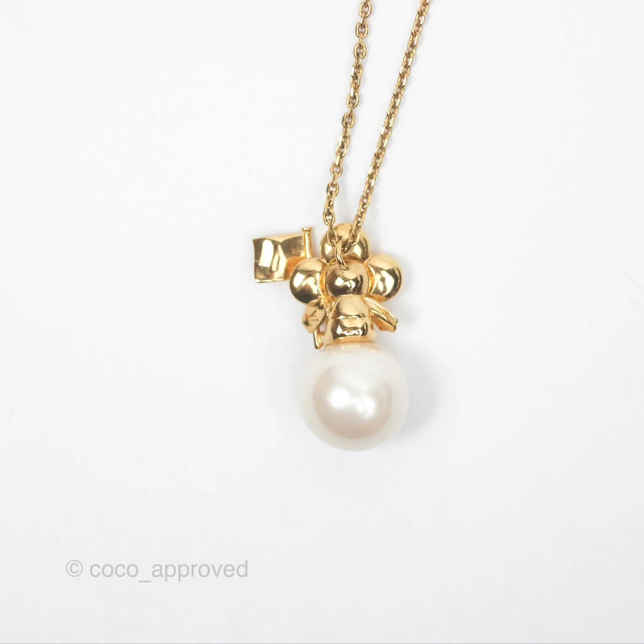 Louis Vuitton Vivienne Pearl Long Necklace Gold Tone