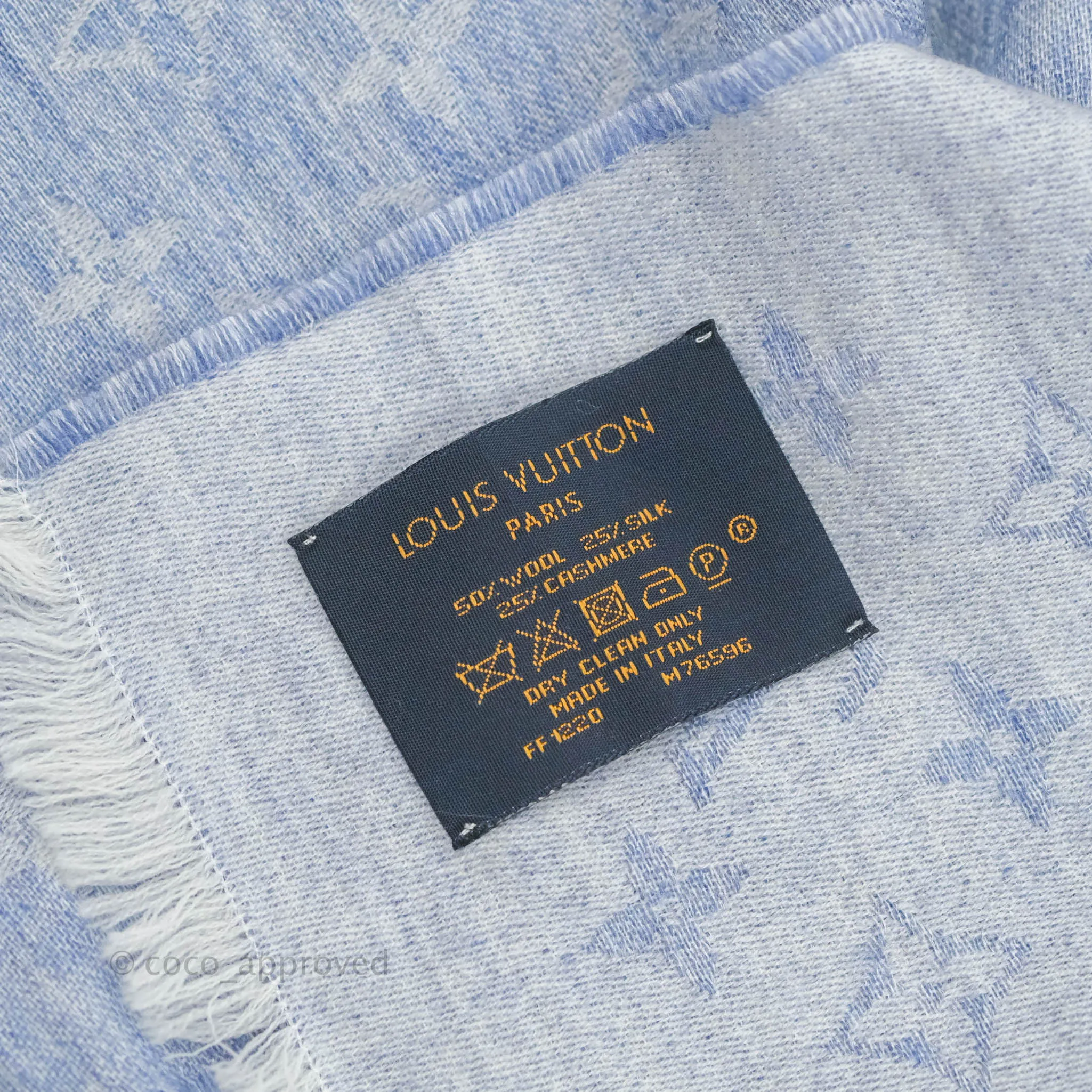 Louis Vuitton Wool Scarf Monogram Light Blue