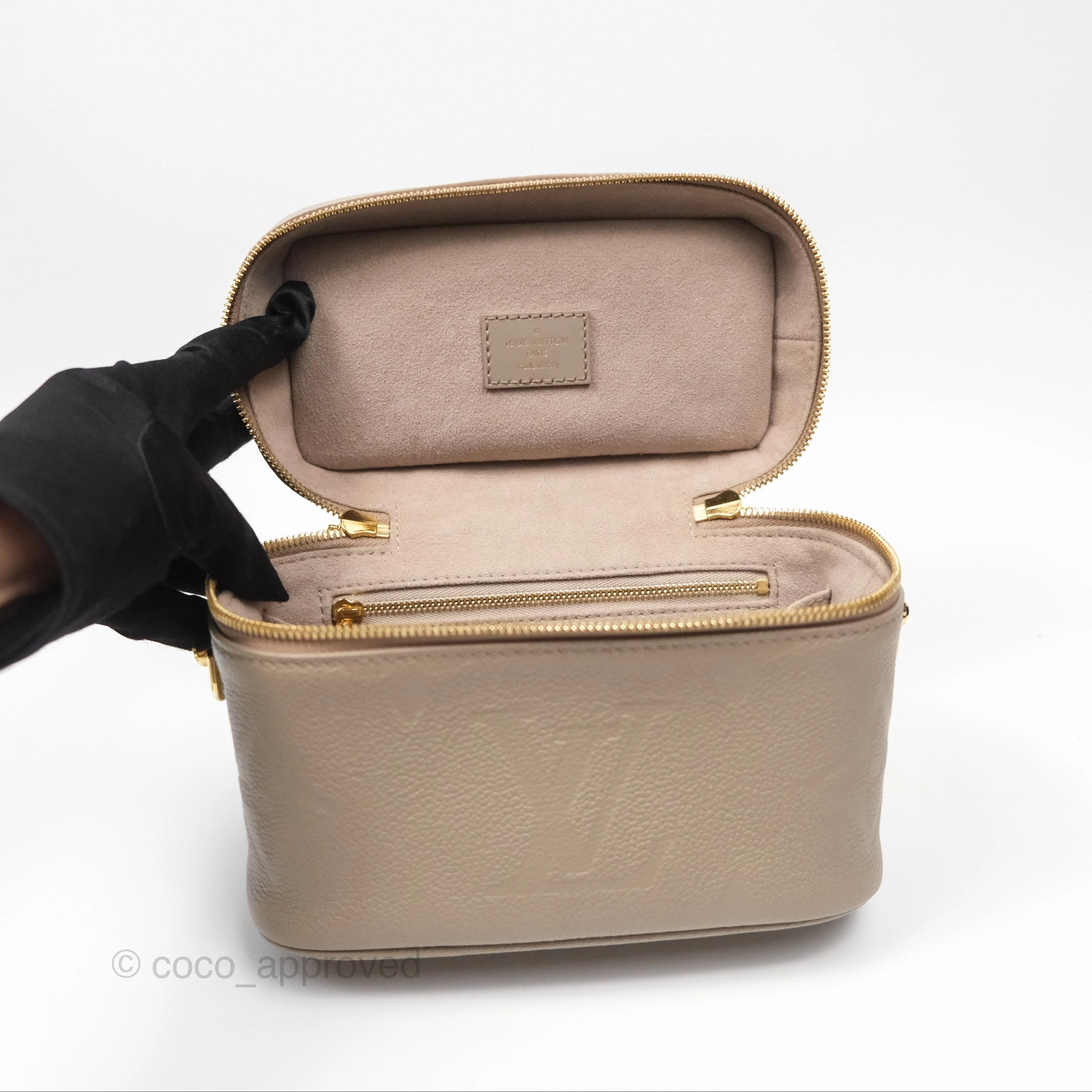 Louis Vuitton Monogram Empreinte Tourterelle Vanity PM Beige Gold Hardware