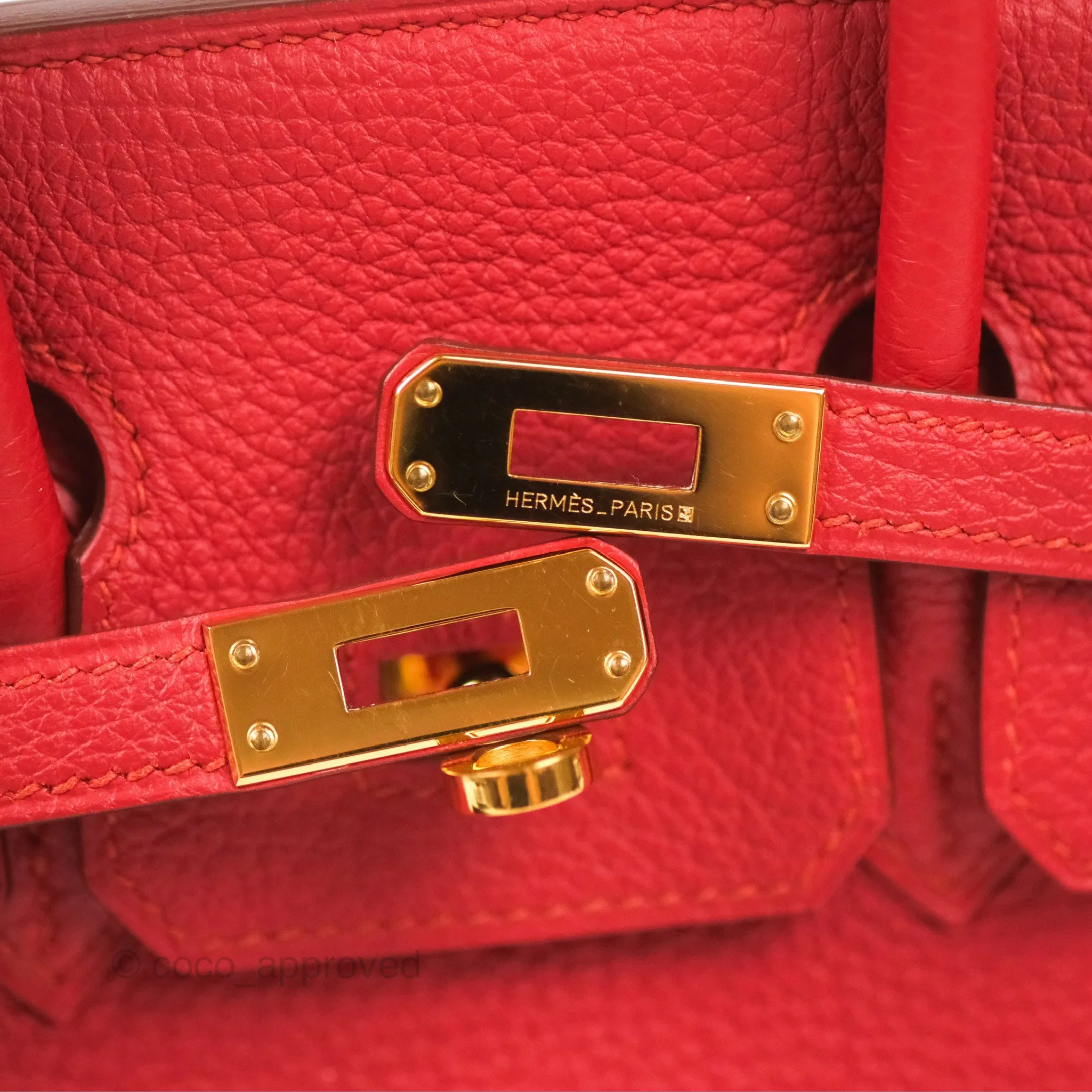 <DM/Email to purchase> Hermes Birkin 25 Togo Rouge Vermillon Gold Hardware