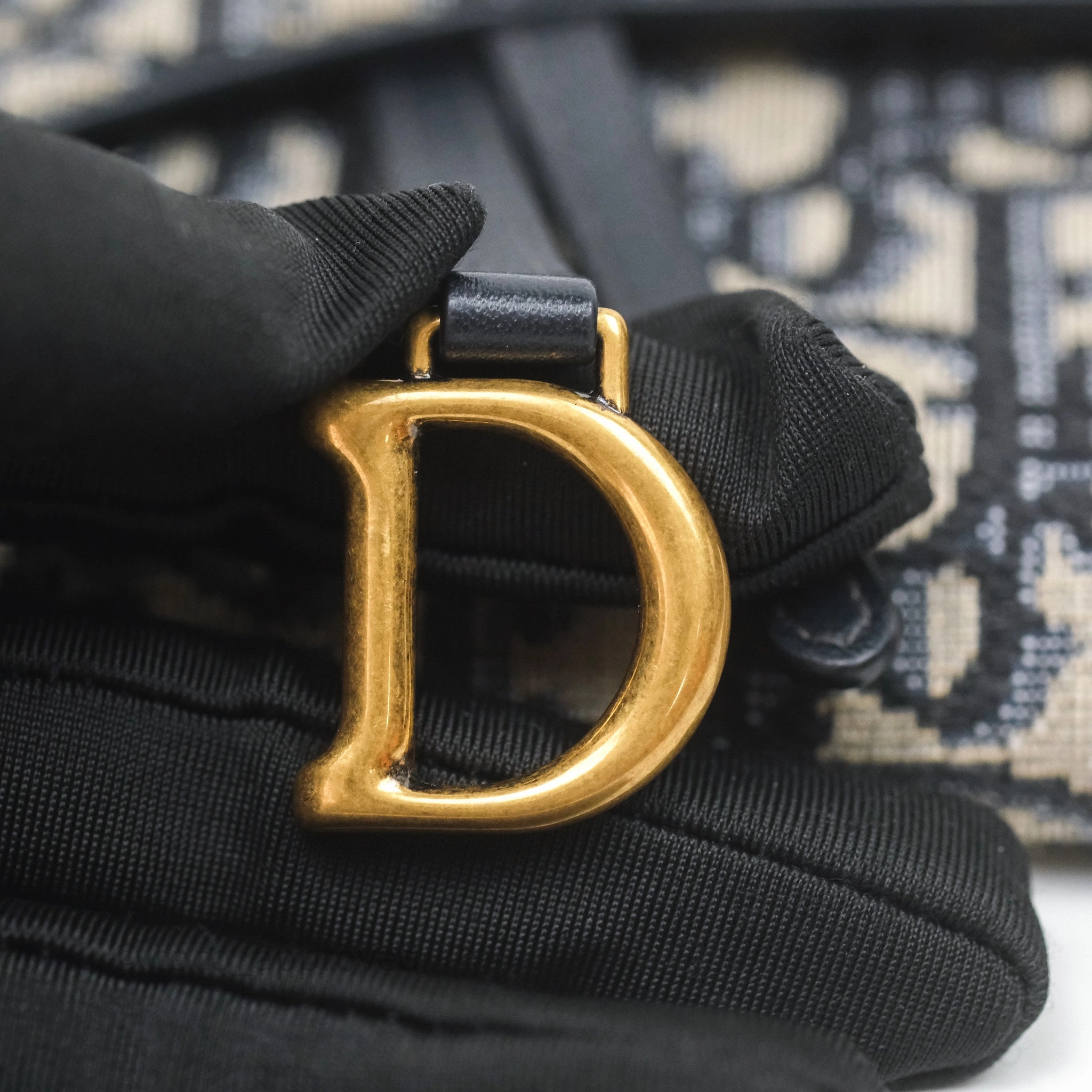 Small Saddle Pouch Wallet with Chain Blue Dior Oblique Jacquard