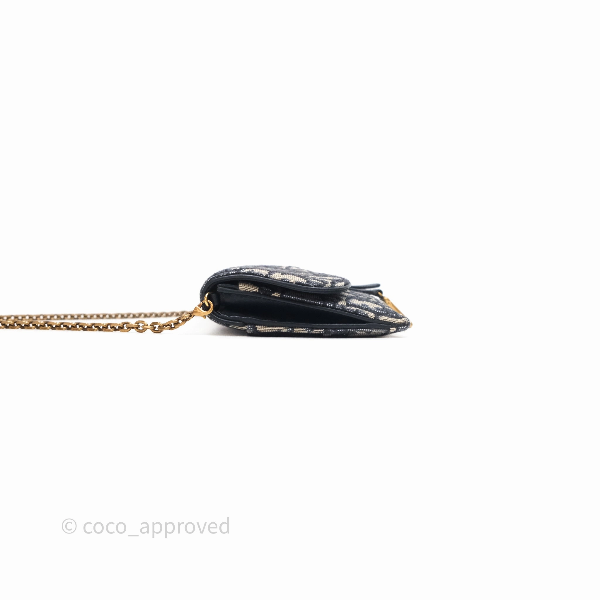 Small Saddle Pouch Wallet with Chain Blue Dior Oblique Jacquard