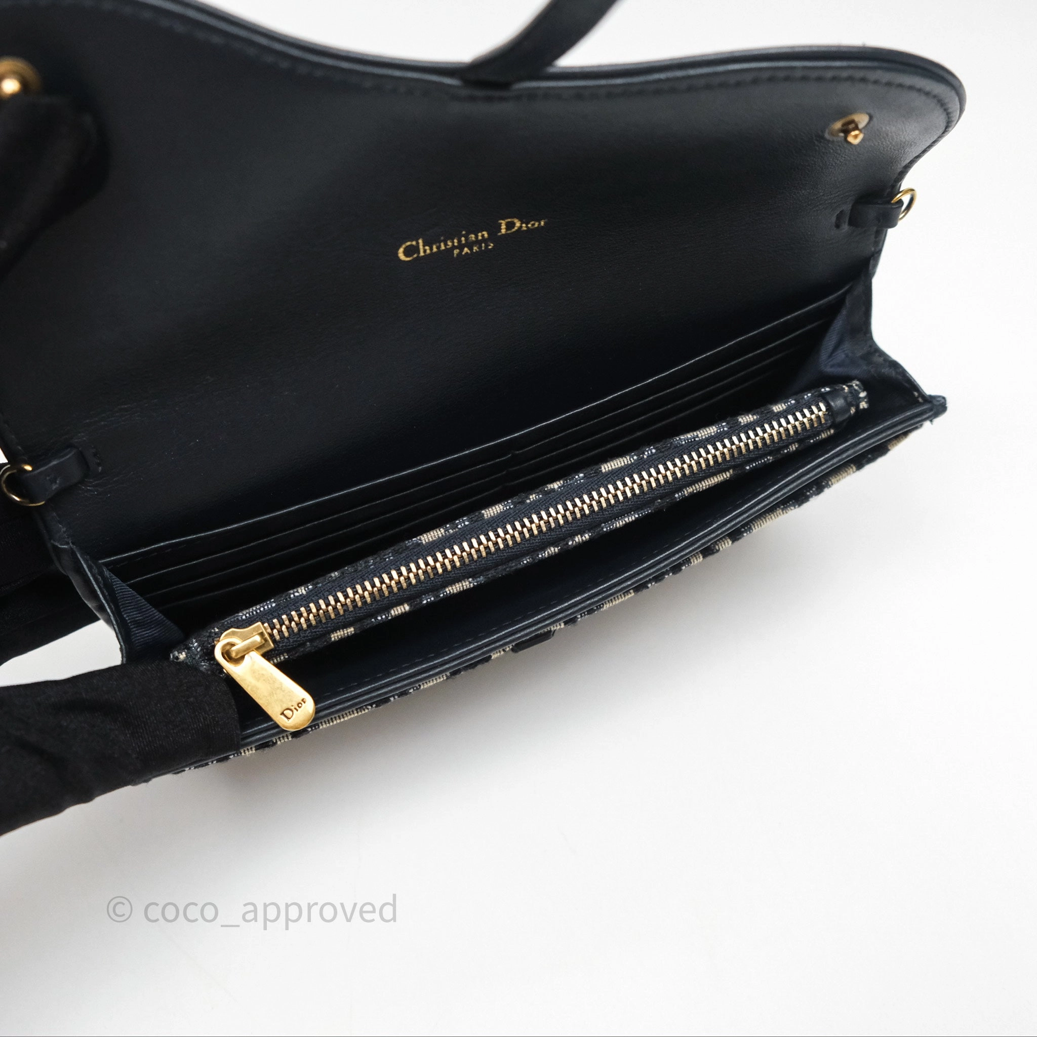 Small Saddle Pouch Wallet with Chain Blue Dior Oblique Jacquard