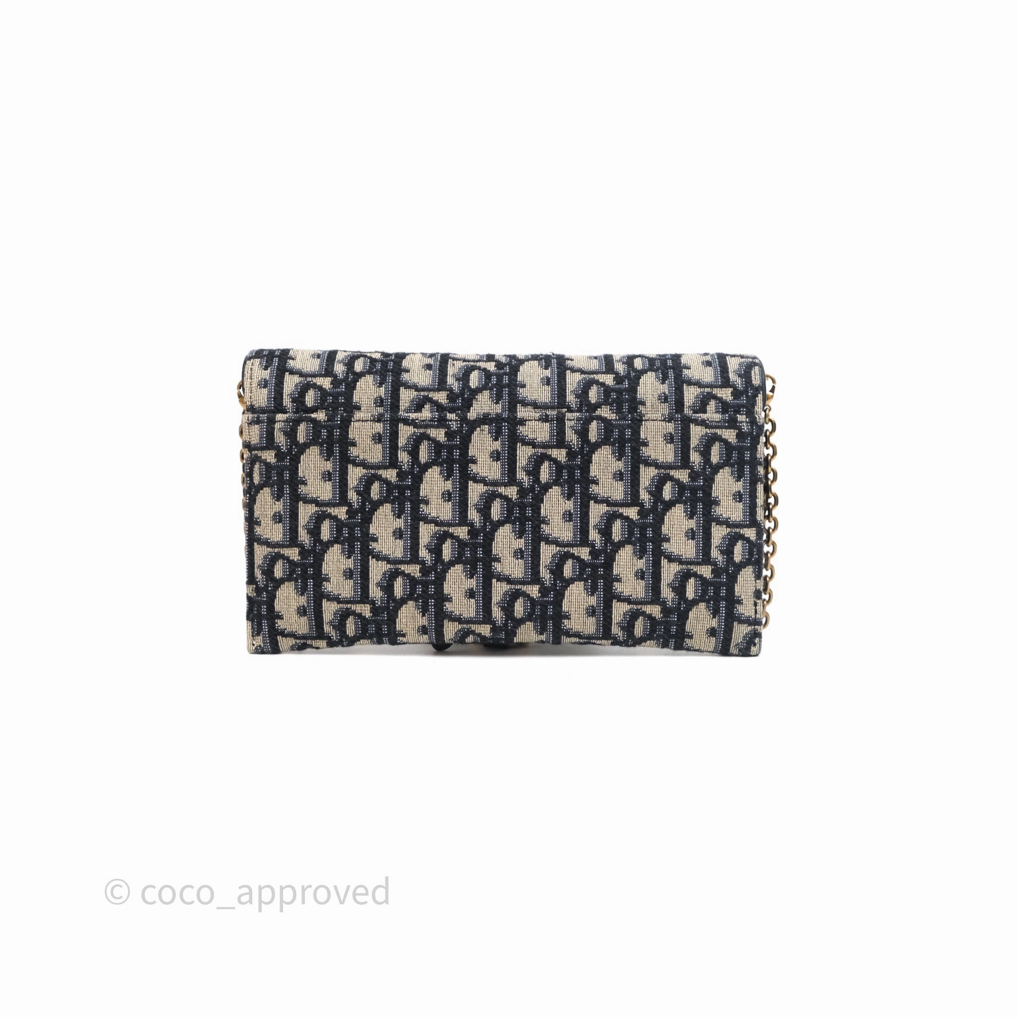 Small Saddle Pouch Wallet with Chain Blue Dior Oblique Jacquard