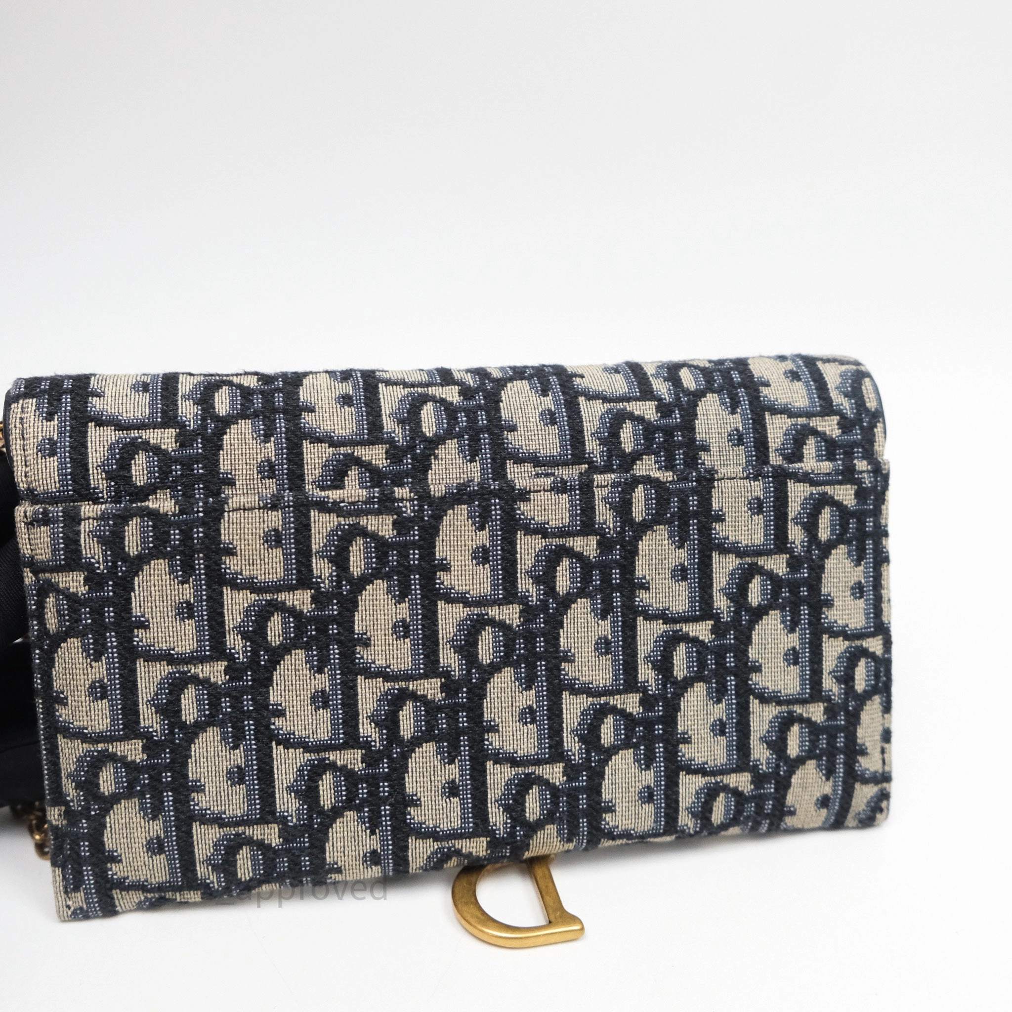 Small Saddle Pouch Wallet with Chain Blue Dior Oblique Jacquard